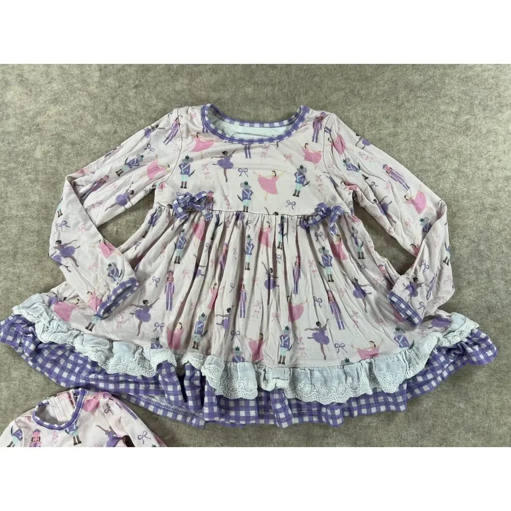 Smocked Sweets Nutcracker Bamboo Lounge Pajama Set Size 3 PLUS Doll gown